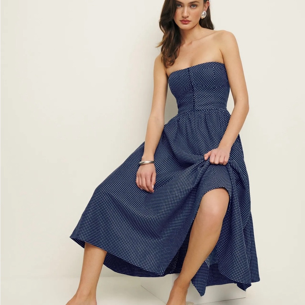 Reformation Grazi Polka-dot Linen Dress (size 0)